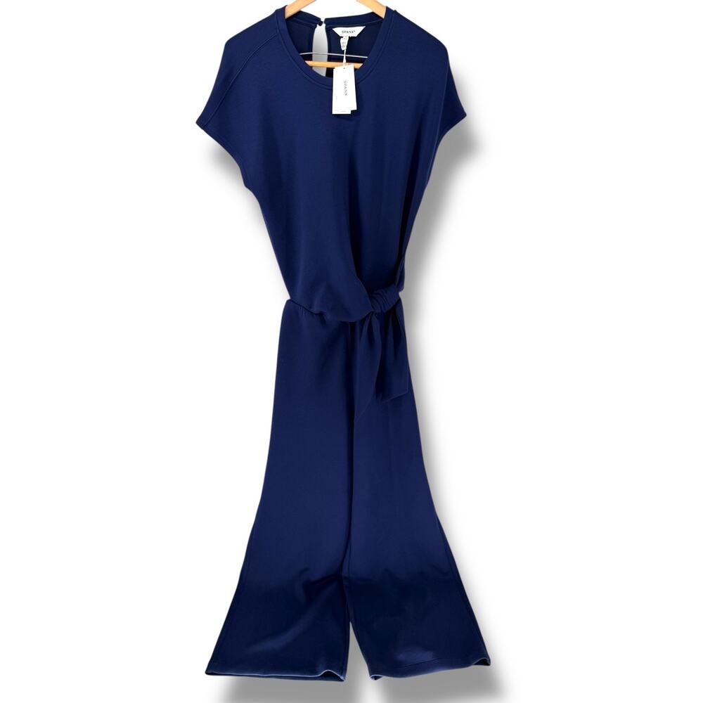 SPANX AirEssentials Tie Waist Jumpsuit NWT Timeless Navy Medium Wide Leg Spacer